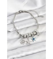 Pirinç Gümüş Renk Deniz Tema Charmlı Kadın Bileklik - TJ-BB8206