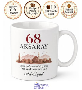 Aksaray Plakalı İsimli Hediyelik Kupa Bardak - 68 Plaka Özel Tasarım Hediye