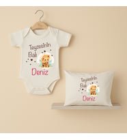 Pia Baby B21 %100 Pamuk Teyzesinin Balı Yazılı İsme Özel Tasarlanabilir Bebek Body Ve Yastık Kılıfı (Ekru)
