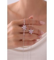Gümüş Zambak Çiçeği Kolye & Bileklik Seti - 925 Ayar Gümüş Set