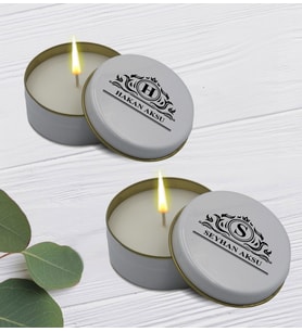 BK Gift Kişiye Özel İsimli 2’li Beyaz Metal Kutuda Kokulu Mum Hediye Seti - 3, Ev Hediyesi, Sevgiliye, Arkadaşa Hediye, Kokulu Mum