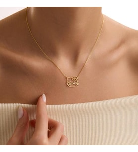 Kişiye Özel 925 Ayar Gümüş Hello Kitty İsim Kolye Gençlere Kuromi Takı (Gold)