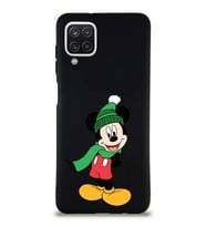 Samsung Galaxy A12 Soft Premier Kapak Mickey Mouse-G Tasarımlı Silikon Kılıf - Siyah (Şeffaf)