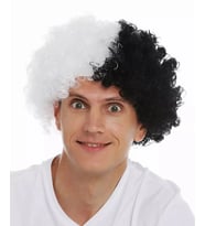 Mey İthalat® Siyah Beyaz Kıvırcık Afro Bonus Peruk Taraftar Bonus Saç