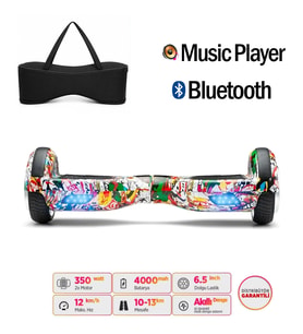 Elektrikli Kaykay Hoverboard Bluetooth Hoparlörlü 6.5 İnç Grafiti D19 - Çanta Hediye