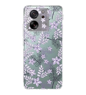 PrintiFy Xiaomi Mi 13T Pro Uyumlu Kamera Korumalı Floral Lila Tasarımlı Şeffaf Silikon Kılıf