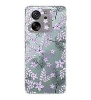 PrintiFy Xiaomi Mi 13T Pro Uyumlu Kamera Korumalı Floral Lila Tasarımlı Şeffaf Silikon Kılıf