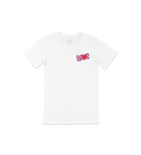Pembe Aşk Cep Logo Tasarımlı Beyaz Tişört