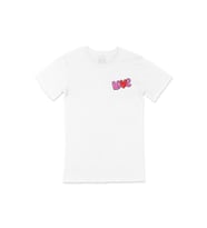 Pembe Aşk Cep Logo Tasarımlı Beyaz Tişört