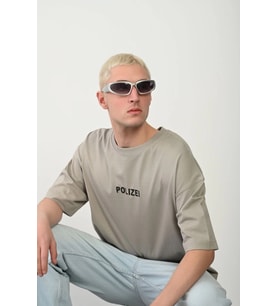 Erkek Baskılı T-Shirt Kısa Kol Bisiklet Yaka Rahat Kalıp Tişört - Boyalı Gri