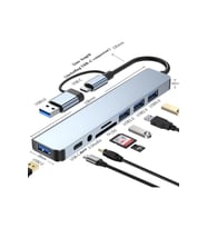 8’li Type-C Çok Portlu USB Hub – USB 2.0/3.0, 3.5 mm Ses Çıkışı, TF/SD Kart Okuyucu Çoklayıcı Adaptör