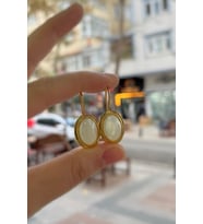 Gümüş sedef taşlı küpe hs794e36 (Sarı)