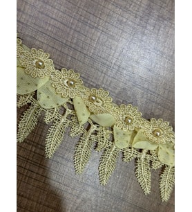 EN 4 CM BONCUKLU GÜPÜR NAKIŞ İŞLEME ŞEREİT APLİKE DEKORATİF DİKİŞ ŞERİT 1 METRE (Krem)