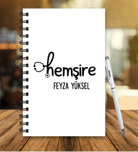 Kişiye Özel Hemşire Tasarımlı Ahşap Defter Kalem Hediye Seti