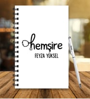 Kişiye Özel Hemşire Tasarımlı Ahşap Defter Kalem Hediye Seti