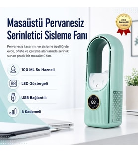 Pervanesiz 6 Kademeli Sisleme Fanı 100ml Su Hazneli Masaüstü Serinletici