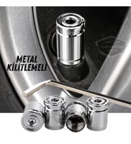 Kilitlemeli Sibop Kapağı Alyanlı Sibop Kapağı Araba Motosiklet Bisiklet Metal Sıkmalı Gümüş 4 lü