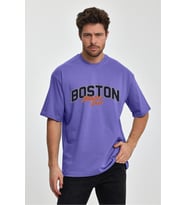 Erkek Oversize %100 Pamuk Boston Baskılı T-shirt Mor Edw044