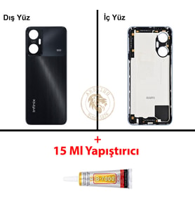 Infinix Hot 20 5G Siyah Uyumlu Arka Kapak + B7000 Yapıştırıcı Arka Cam Batarya Pil Kapağı Back Cover