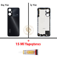 Infinix Hot 20 5G Siyah Uyumlu Arka Kapak + B7000 Yapıştırıcı Arka Cam Batarya Pil Kapağı Back Cover