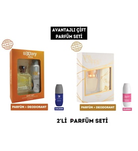 AVANTAJLI ÇİFT PARFÜM SETİ FULL (EXTORY ERKEK PARFÜM SETİ + VİVA CAPPİO LOLA KADIN SETİ + 2ADET ROLL-ON)