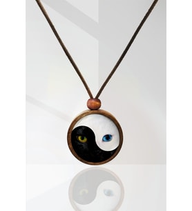 Yin Yang Kedi Ahşap Kolye