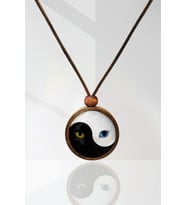 Yin Yang Kedi Ahşap Kolye