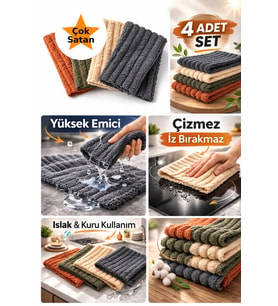 4'lü Mikrofiber Temizlik Bezi Seti,Profesyonel,Çok Amaclı,Mutfak,Cam Bezi,İz Bırakmaz,Yüksek Emici