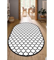 Dijital Baskılı Kaymaz Taban Yıkanabilir Oval Salon Halısı Mutfak Halısı Yolluk NDO-HT-545 (Beyaz)
