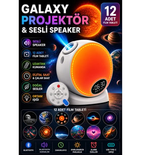 Galaxy Projektör Yıldız Gece Lambası RGB Bluetooth Hoparlörlü Döner Uzay Projeksiyon Alarm Özellikli
