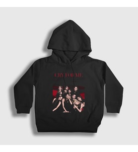 Presmono Unisex Çocuk Siyah Cry For Me K-Pop Twice Kapüşonlu Sweatshirt 280218tt