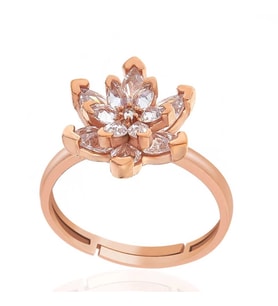 Gümüş Rose Beyaz Taşlı Lotus Çiçeği Kadın Yüzük