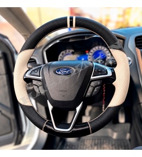 Ford Mondeo Mk5 Dikme Direksiyon Kılıfı Delikli Deri Parlak Siyah Bej Detay Çift Yüzük ve Dikiş 2014-2022