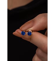 925 Ayar Gümüş Rose 5 mm Lacivert Taşlı Tektaş Küpe