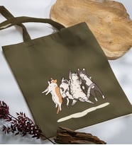 BK Gift Kediler Tasarımlı Haki Kumaş Bez Çanta, Baskılı Omuz Çantası, Alışveriş Çantası, Arkadaşa Hediye-2