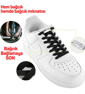 Mıknatıslı Manyetik Ayakkabı Klipsli Bağcık Siyah (Metal)