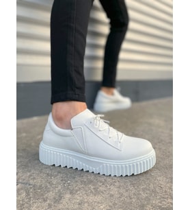 JY502 Bold Bağcıklı Cilt Erkek Günlük Sneaker Ayakkabı CBT - Beyaz