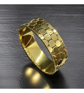 316L Antialerljik Gold Renk Petek Desenli Çelik Kadın Kelepçe Bileklik