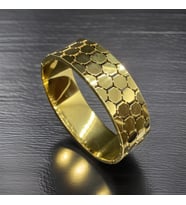 316L Antialerljik Gold Renk Petek Desenli Çelik Kadın Kelepçe Bileklik