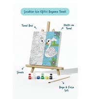 Sevimli Kuğular Temalı Çocuk Boyama Tuvali – Şövaleli Eğitici Boyama Seti 20x20 cm