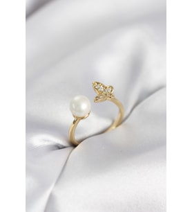 İncili Model Gold Renk Zirkon Taşlı Kadın Yüzük TJ-BYK4131