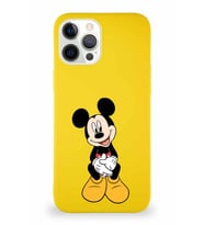 Apple iPhone 12 Pro Max Soft Premier Kapak Mickey Mouse-A Tasarımlı Silikon Kılıf - Sarı (Şeffaf)