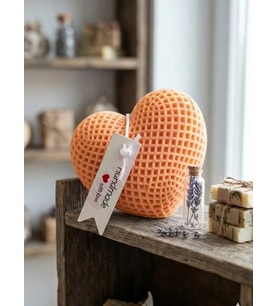 Mumelia Candles Dokulu Kalp - Doğal Soya Blok Dekoratif Mum - Turuncu