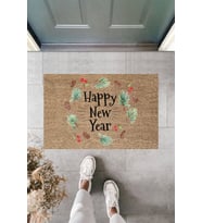 Dormot Modern Baskı - Happy New Year - Karşılama Kapı Önü Paspası (Bej)