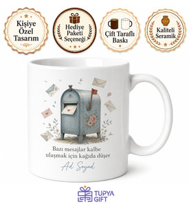 Posta Kutusu Temalı Özel Baskılı Kupa Bardak Hediye Porselen Mug