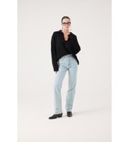 Yüksek Bel Straight Kesim Sagrado Jean Pantolon Mavi (Buz) (Buz Mavi)