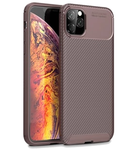 iPhone 11 Pro Max Kılıf Auto Focus Karbon Kapak - Kahverengi