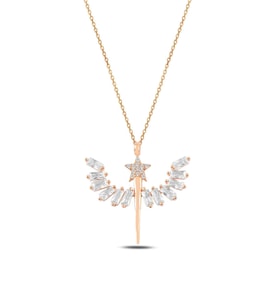 Zirkon Taşlı Rose Yıldızlı Mikailin Kılıcı Model 1 Kadın Gümüş Kolye Gklmklklcm2-ros