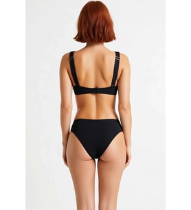 Kadın Bikini Takımı Üçgen Kaplı Yüksek Bel Balensiz Kolsuz Aksesuarlı Düz Desen Örme Raşel Kumaş