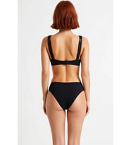Kadın Bikini Takımı Üçgen Kaplı Yüksek Bel Balensiz Kolsuz Aksesuarlı Düz Desen Örme Raşel Kumaş